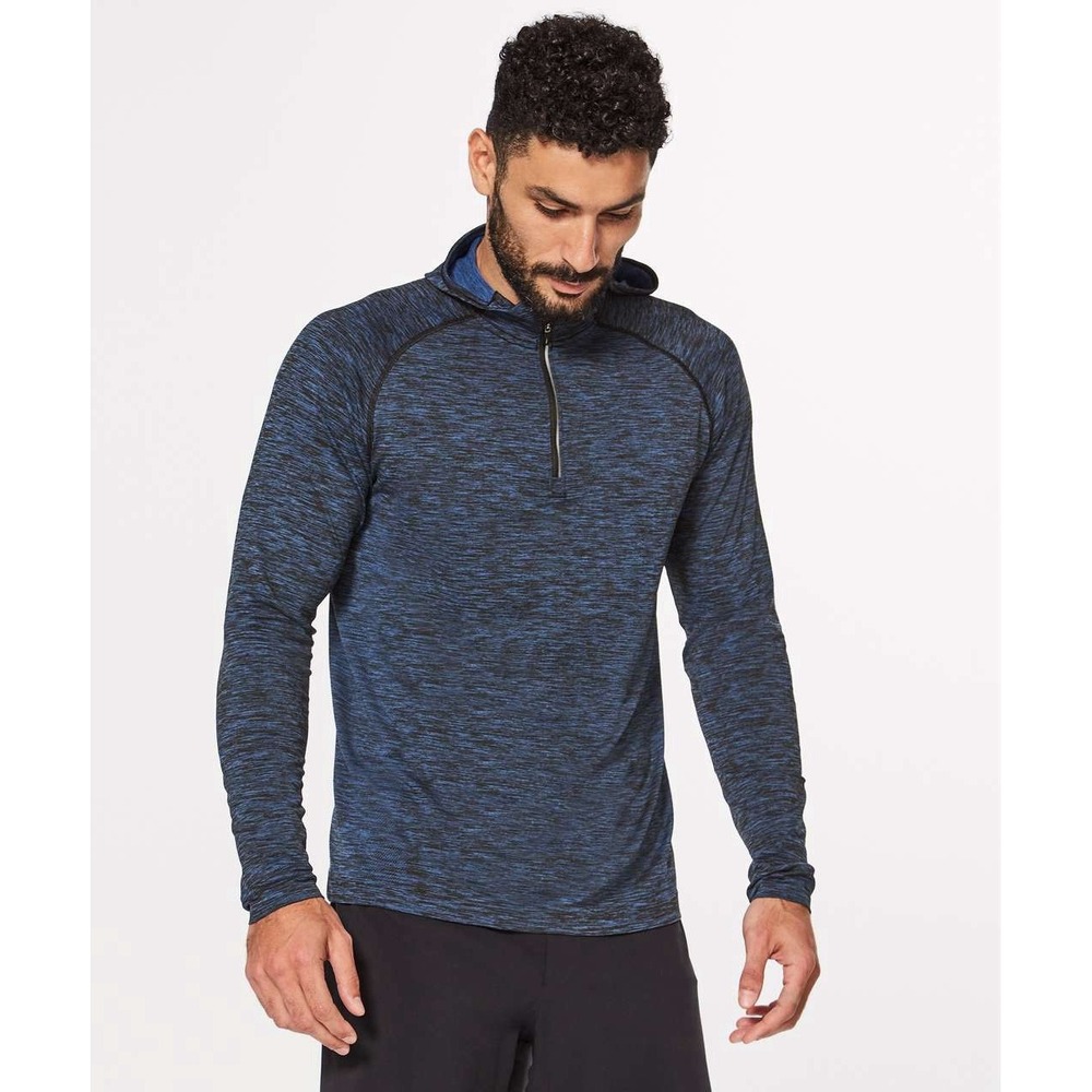 Lululemon Metal Vent Tech Hoodie Men's M Cerulean Blue Black 1/4 Zip M3AC4S